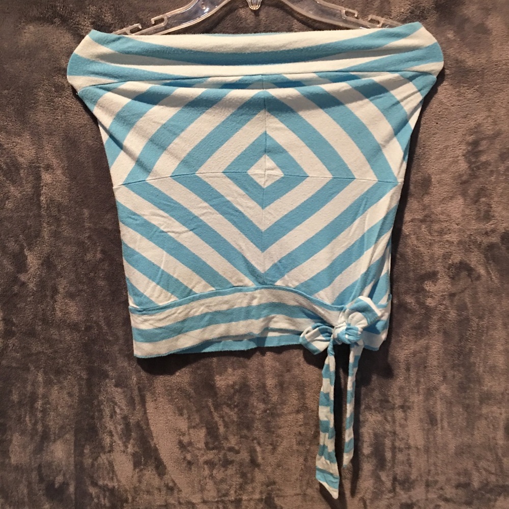 Strapless Teal Hip-Bow Crop Top